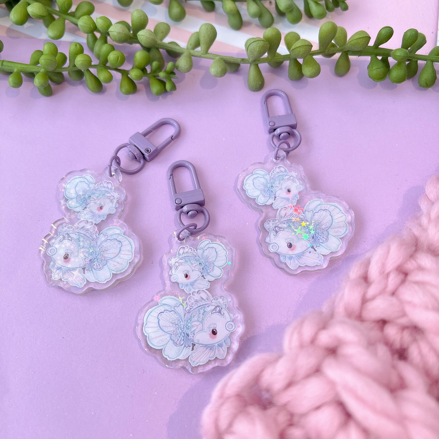 Holographic kawaii fish acrylic charm, keychain, keyring, bag charm, cute accessories. Gift, keychain.