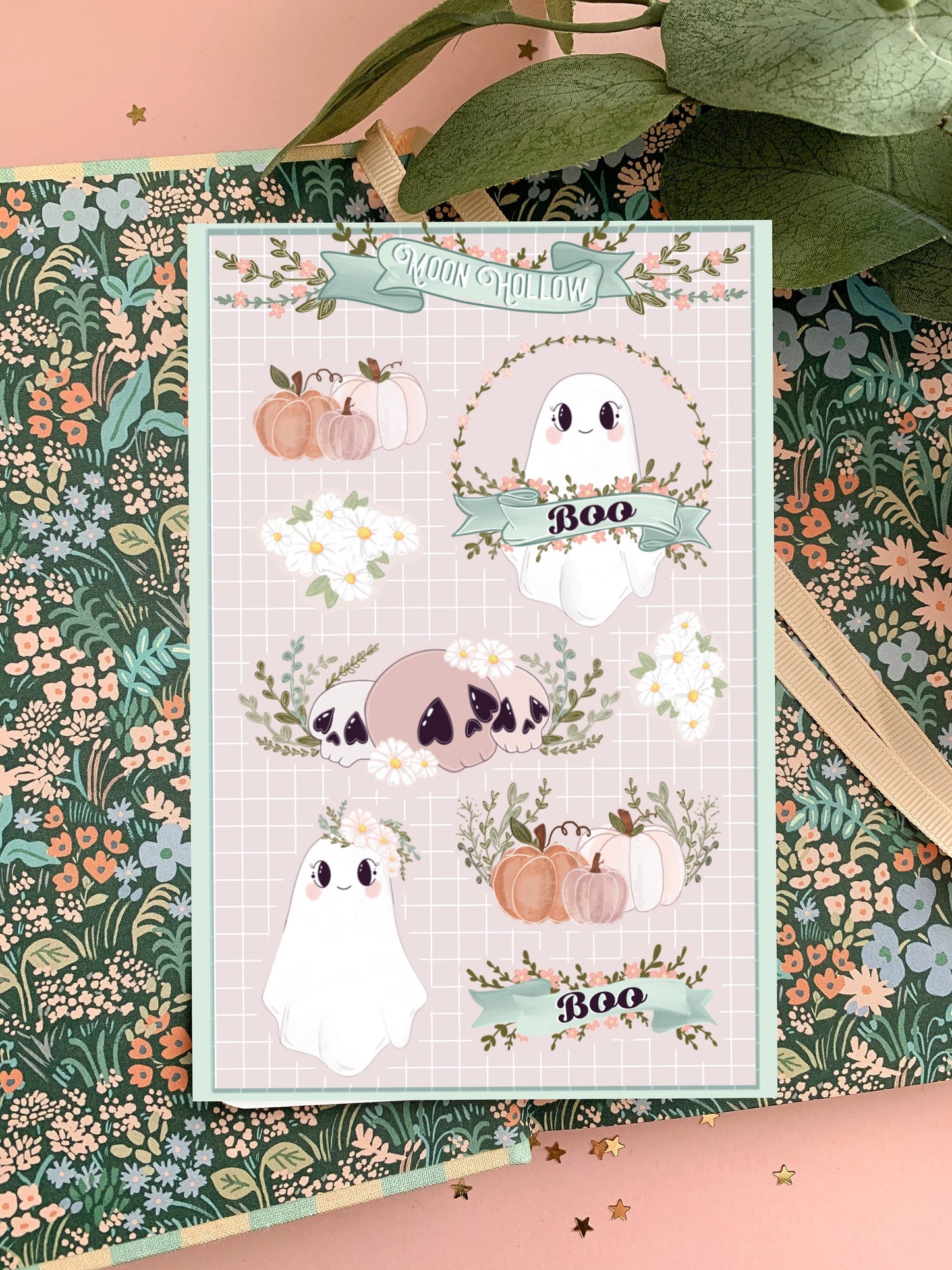 Pastel spooky boo  sticker sheet//  Digital Art, Stickers, Witch, Illustration, crystal , Stationary, Magic , bullet journal.