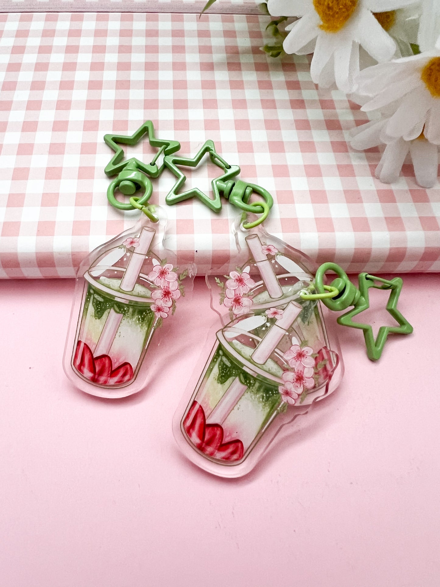 Strawberry Matcha Keycharm. Bag charm. Kawaii gift