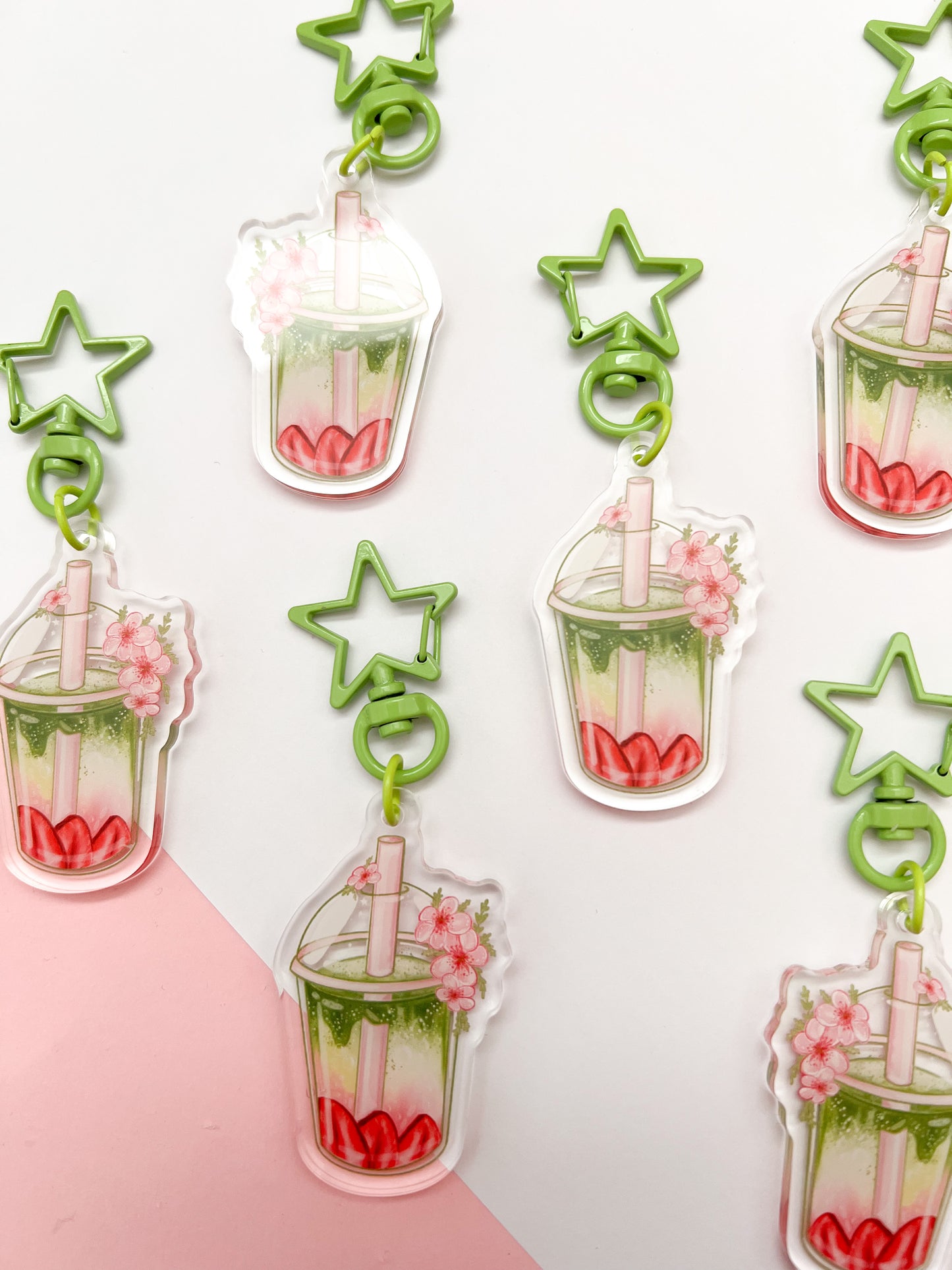 Strawberry Matcha Keycharm. Bag charm. Kawaii gift