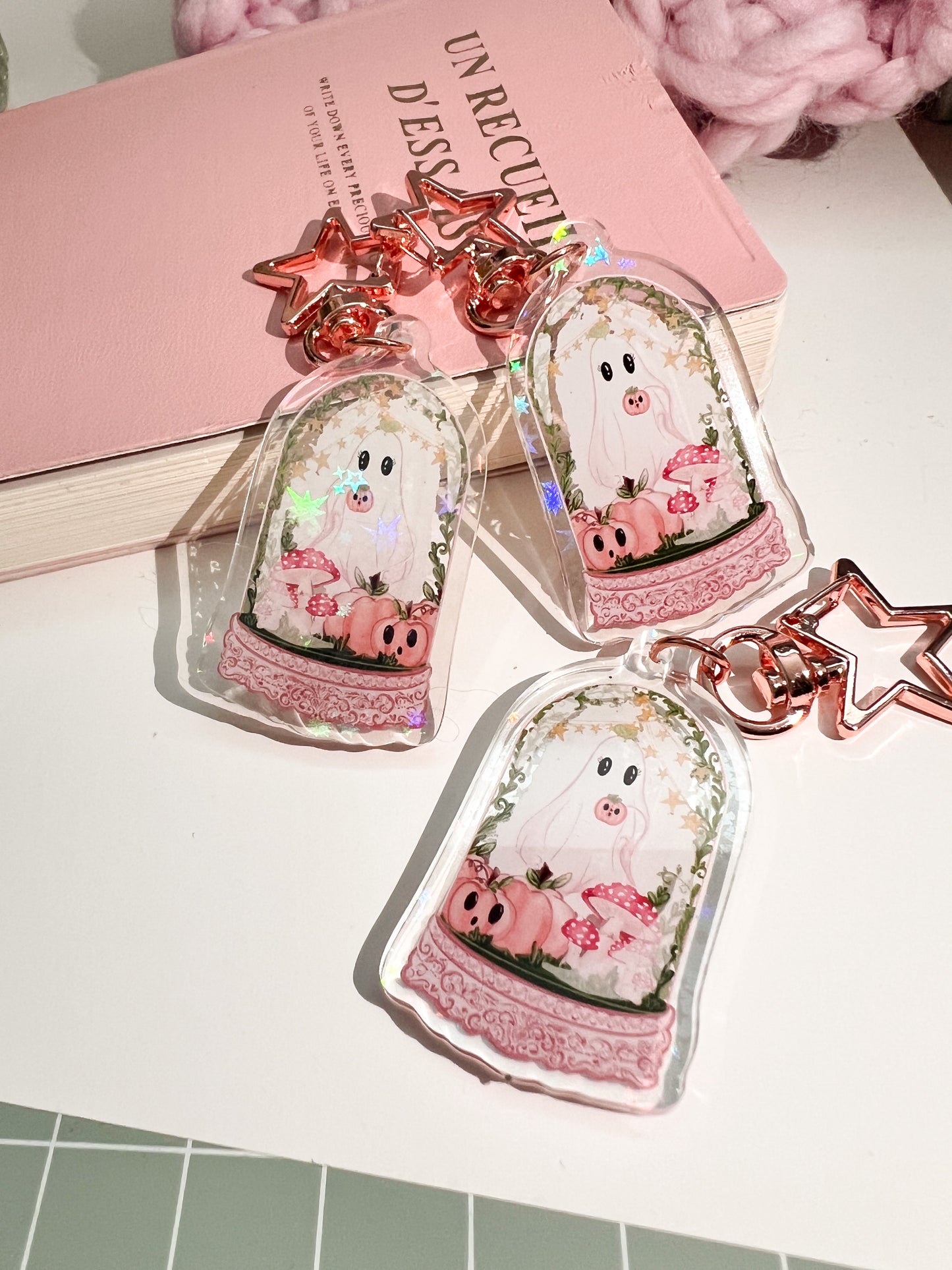 Holographic Pumpkin Ghost Halloween acrylic key charm