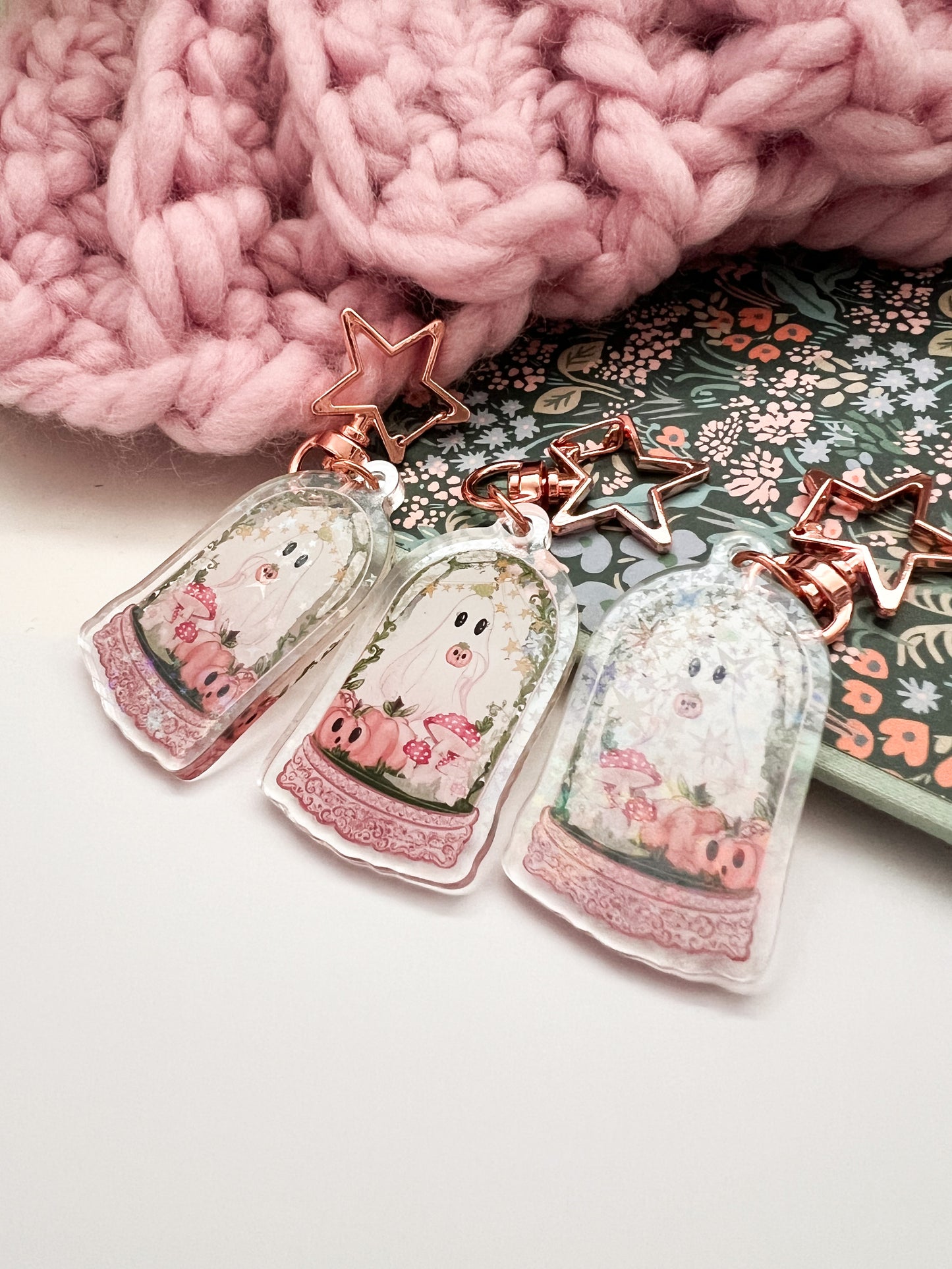 Holographic Pumpkin Ghost Halloween acrylic key charm