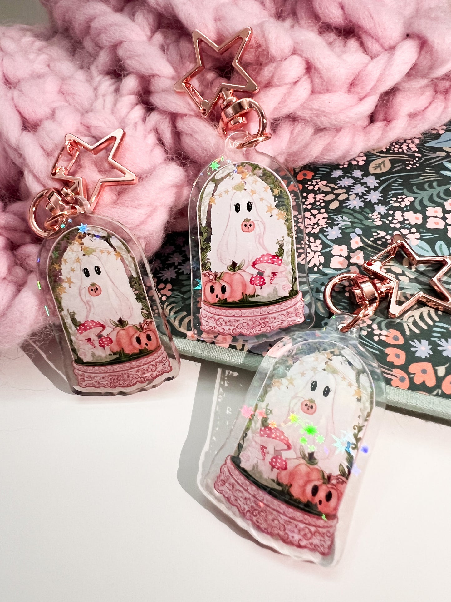 Holographic Pumpkin Ghost Halloween acrylic key charm