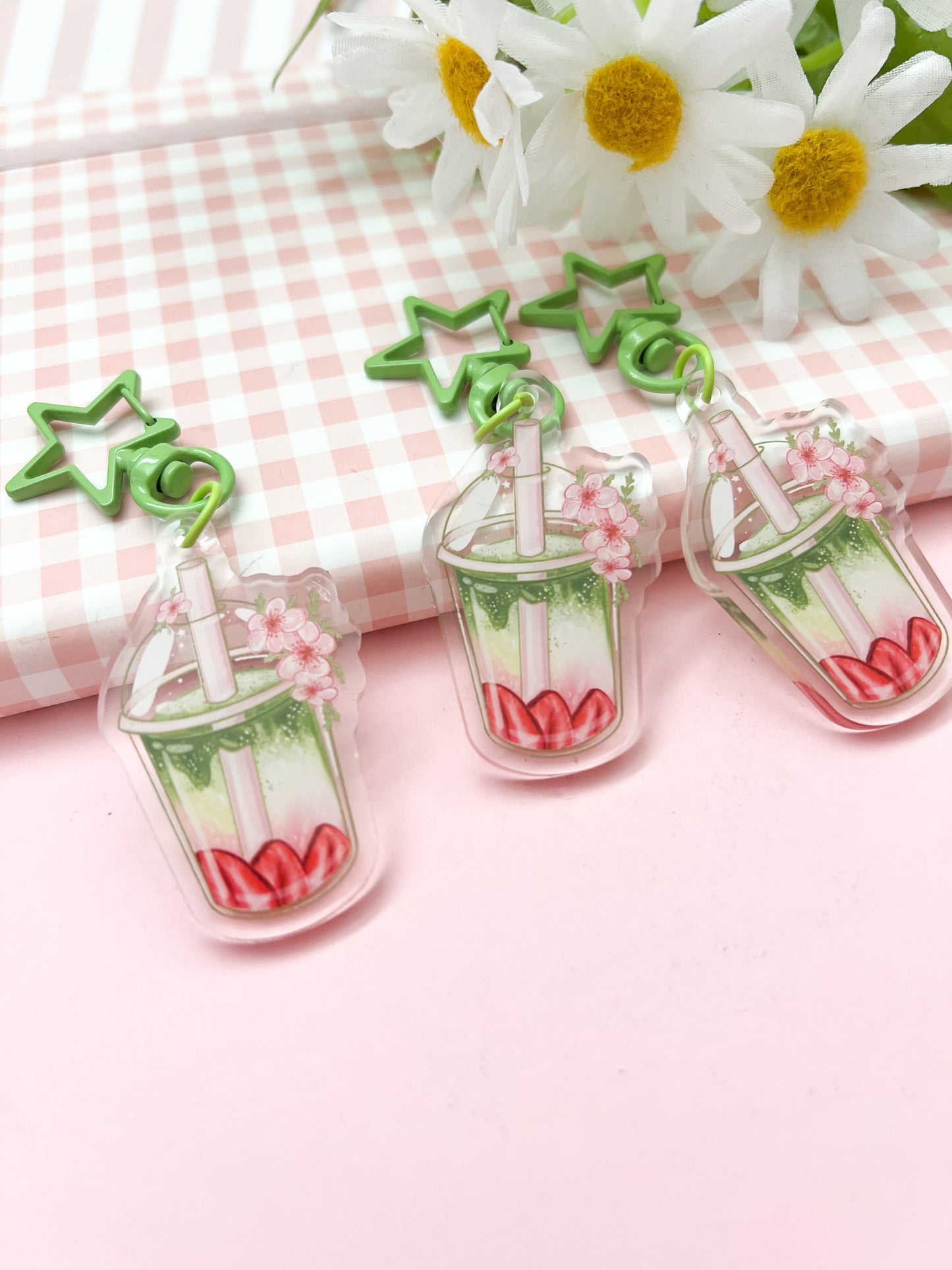 Strawberry Matcha Keycharm. Bag charm. Kawaii gift