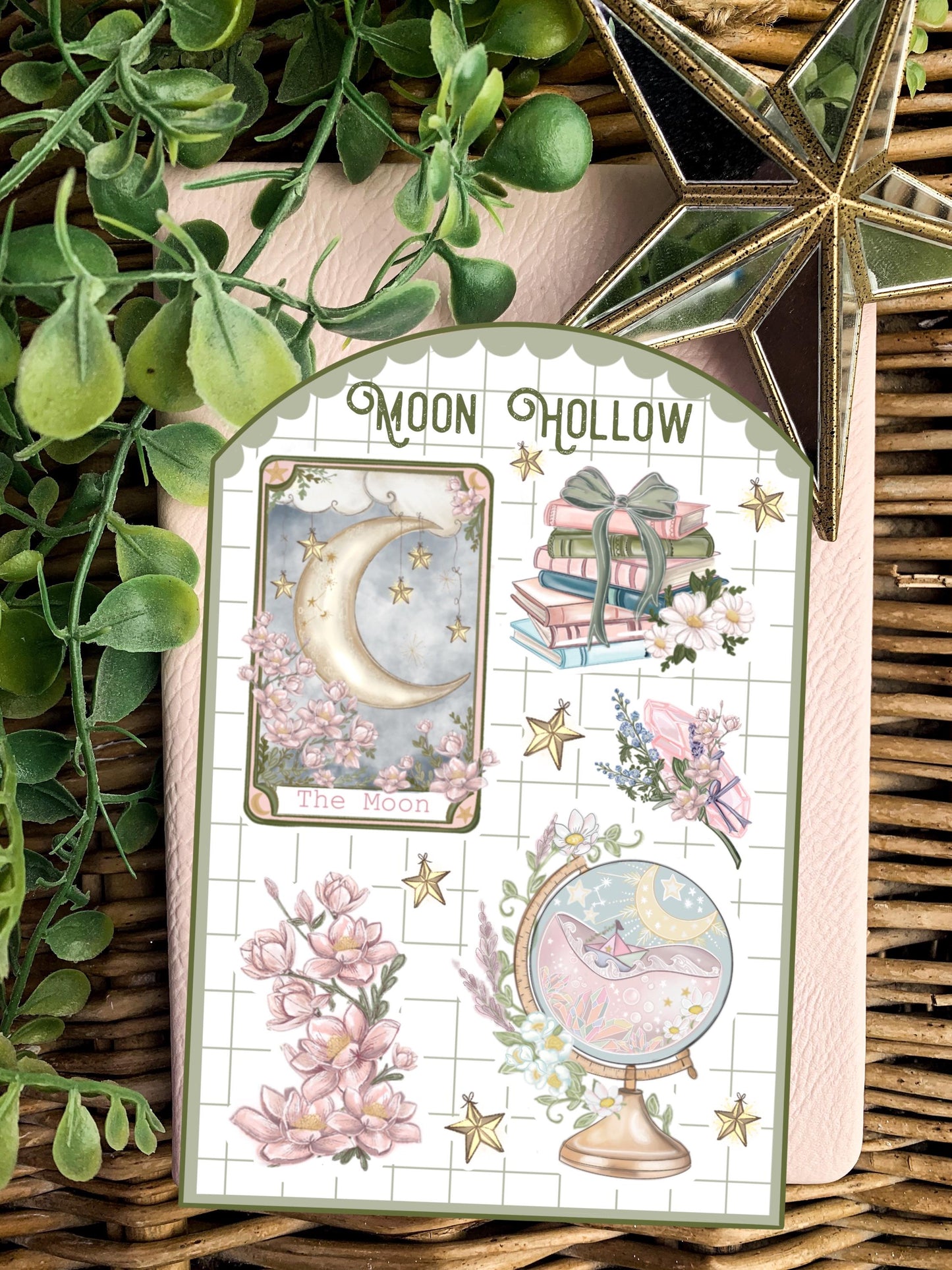 Magical Vintage-Inspired Moon and Flower Sticker Sheet | Whimsical Floral Stickers | Perfect for Journaling.
