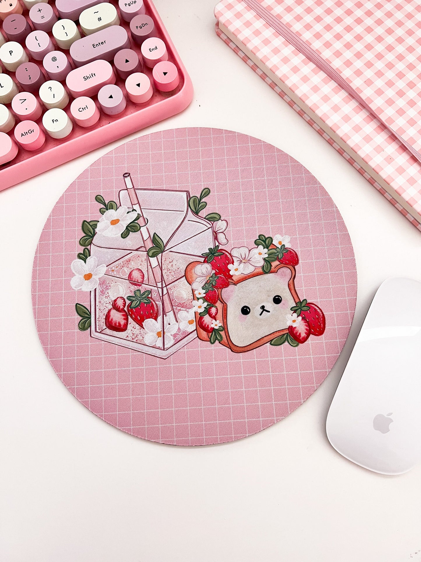 Strawberry bear mouse mat, kawaii computer mat.
