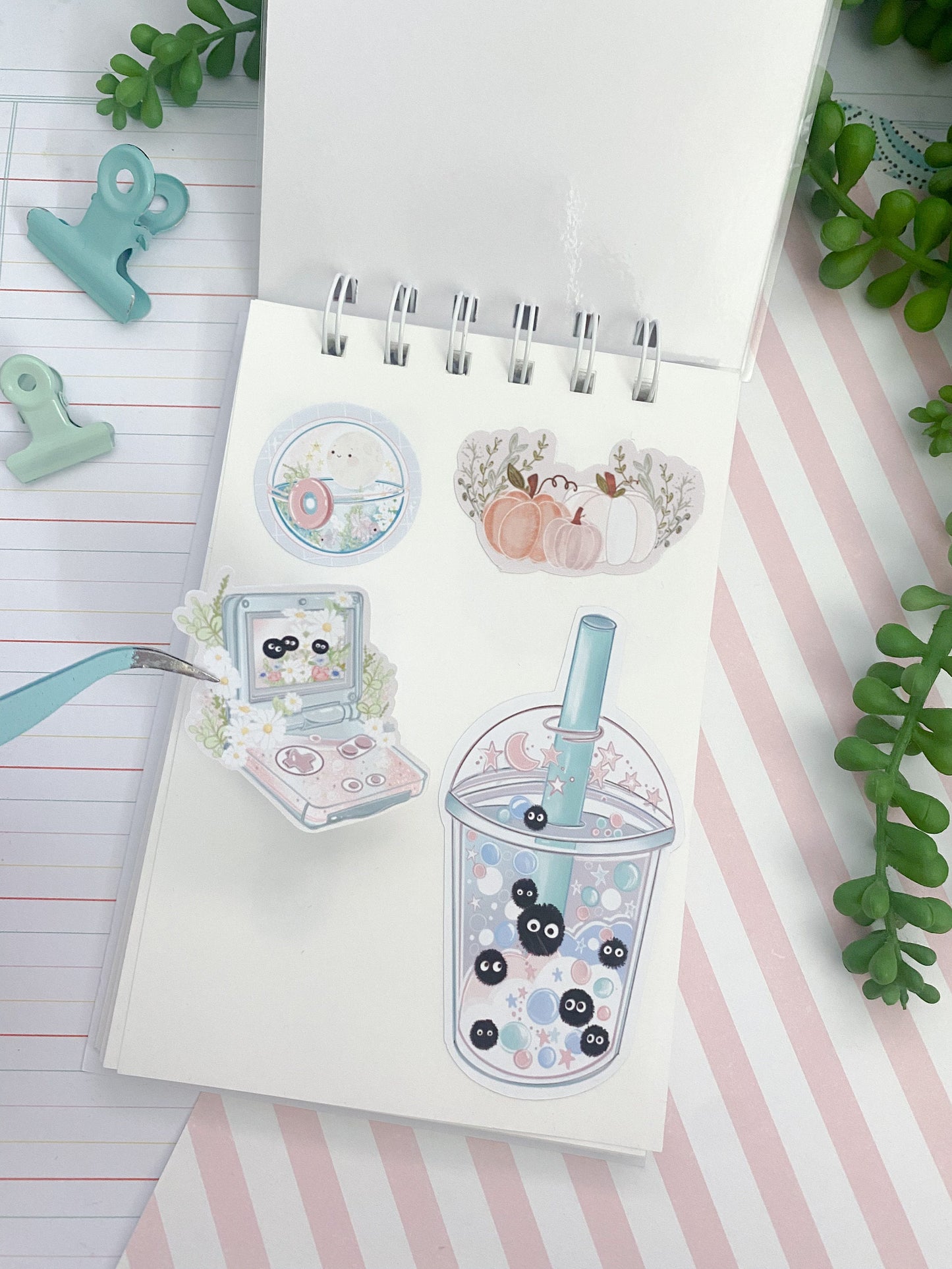 Kawaii Reusable Sticker Book, Reusable Sticker Album, 6x4 inch Sticker Book, Silicone Release Paper, Bubble tea Sticker Storage Book