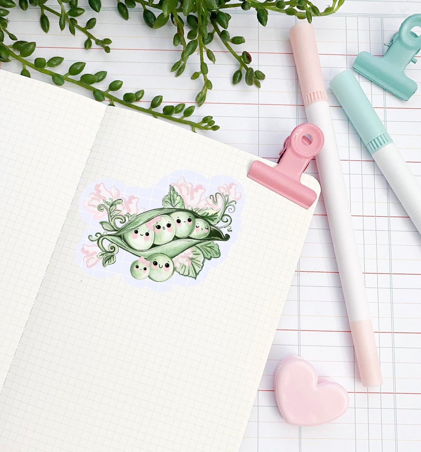 Kawaii peas in a pod cute die-cut sticker.