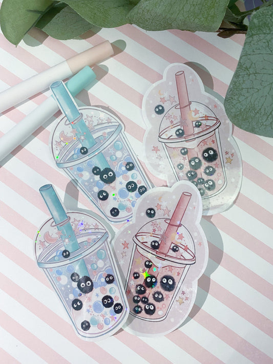 Holographic star Kawaii bubble tea double sticker pack, Art, Stickers, Stationary, bujo bullet journal.