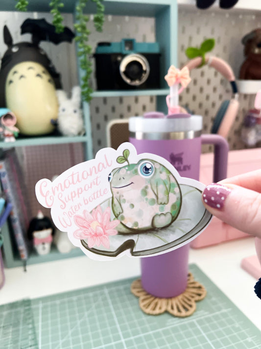 Emotional Support Frog Water Bottle Sticker | Motivational Quote Decal | Positive Affirmation Vinyl Sticker