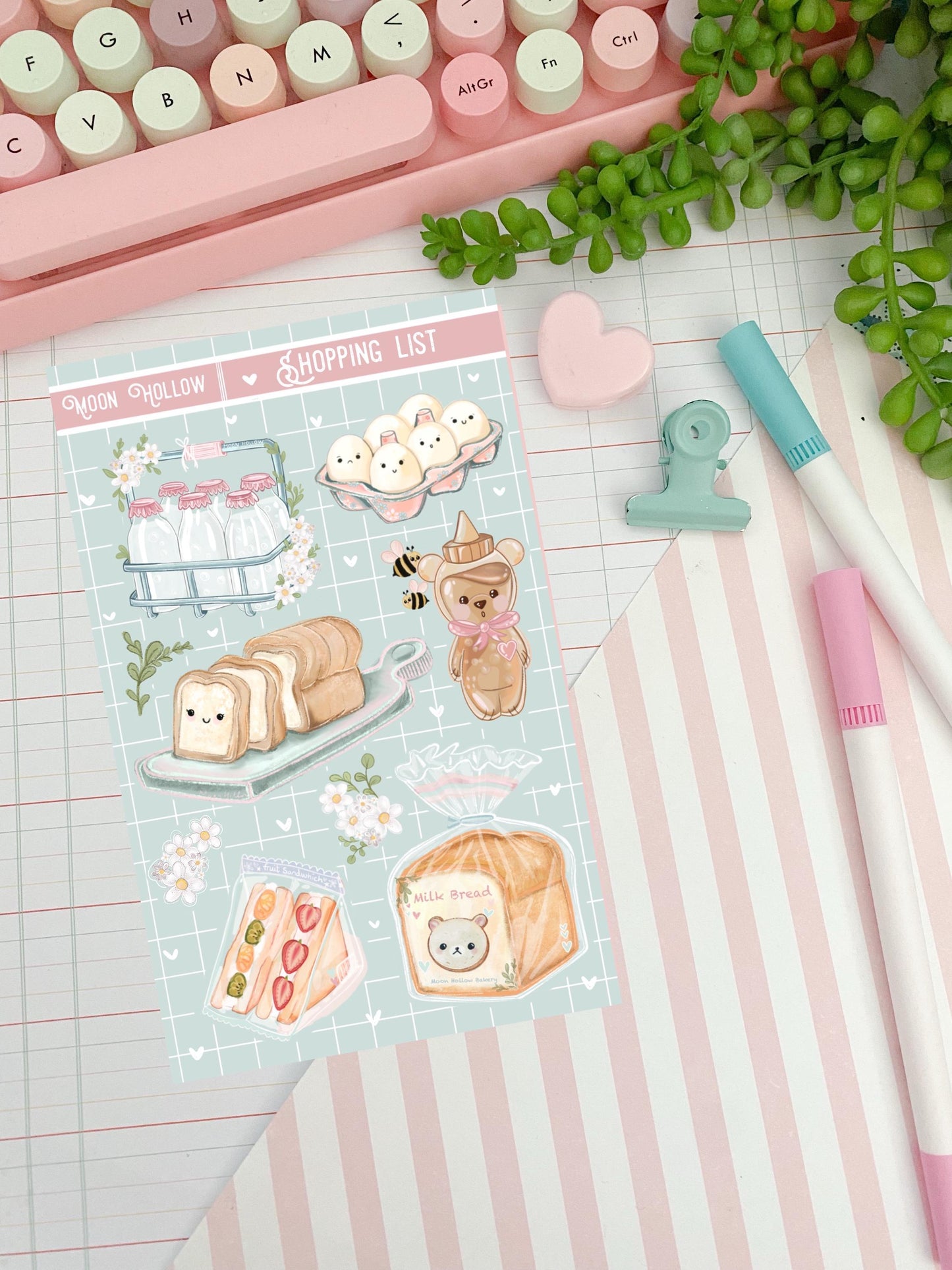 Kawaii Shopping List Journal Sticker Sheet | Cute Planner Stickers | Adorable Grocery List Stickers | Fun Organization for Your Planner
