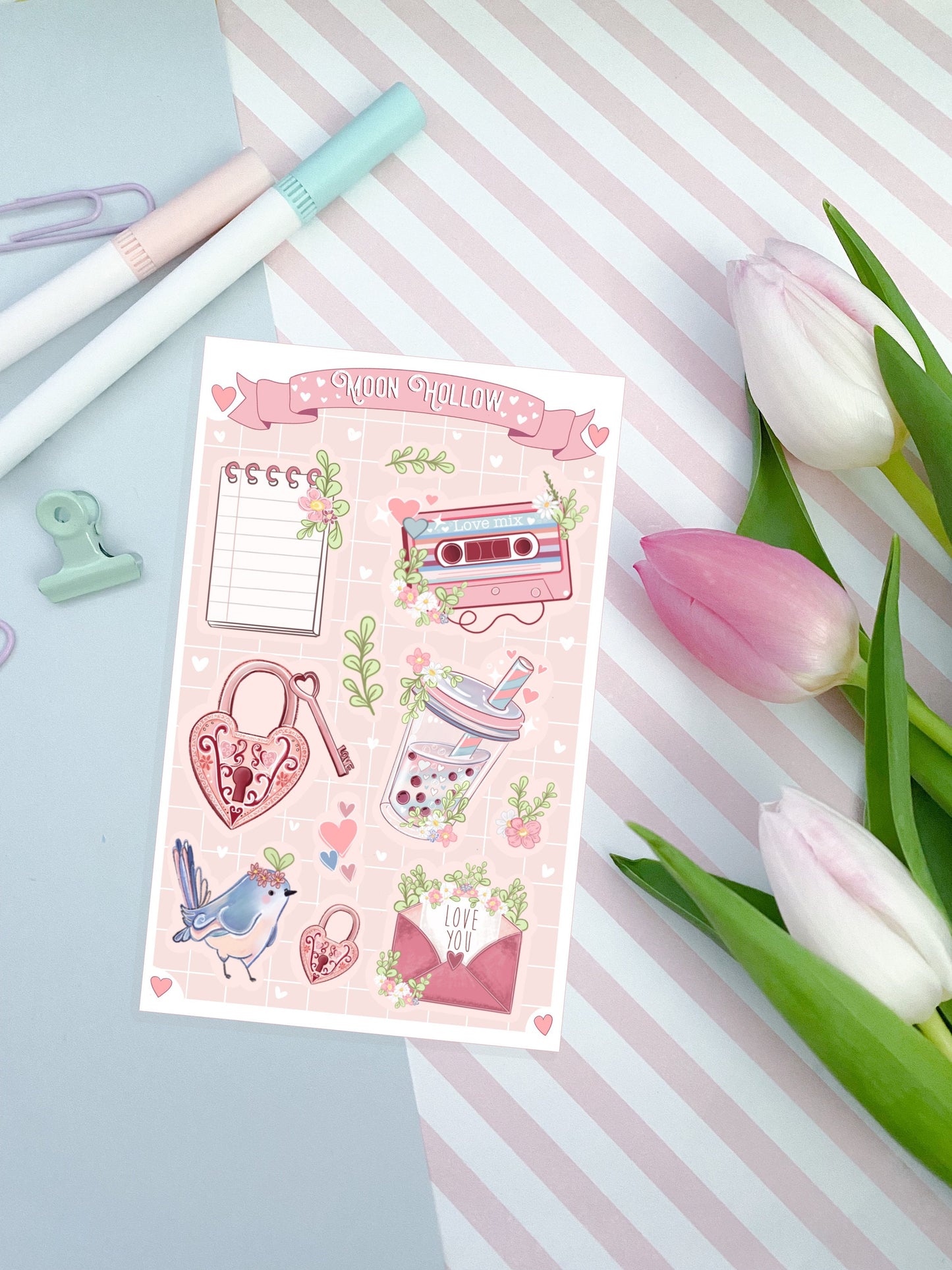 Cute retro love sticker sheet, journal stickers. Planner stickers.  Illustration, Stationary, bullet journal planner stickers, Illustration