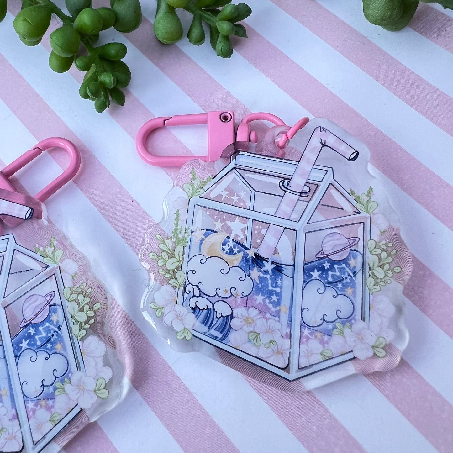 Strawberry, bear juice, sandwich acrylic charm, keychain, keyring, bag charm, cute accessories. Gift, keychain.