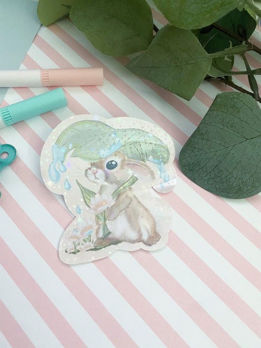 Holographic star Rain drop bunny sticker. Digital Art, Stickers, Kawaii Illustration, Stationary, Magic, aesthetic , bujo bullet journal.