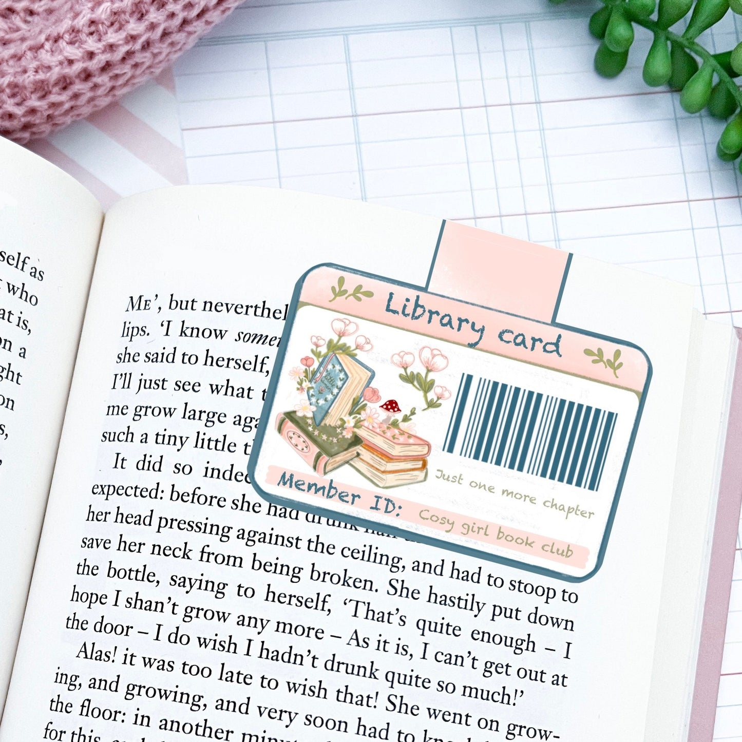 Cozy girl library card  magnetic bookmark / cosy bookish coquette bookmark / Digital art, books , reading library card  cute stationery