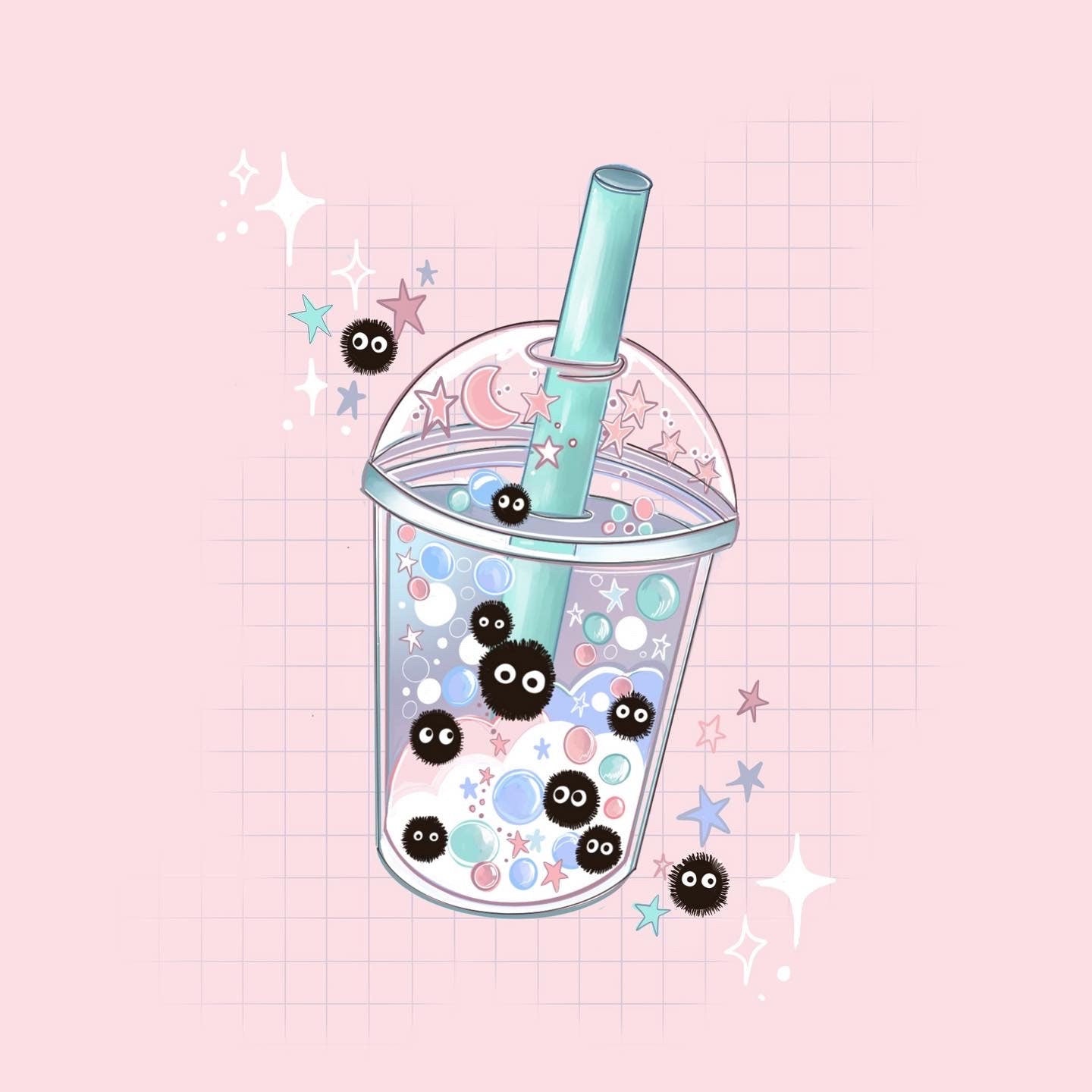 Kawaii bubble tea sticker pack, Boba Digital Art, Stickers, Kawaii Illustration, space, Stationary, Magic, tea, bujo bullet journal.