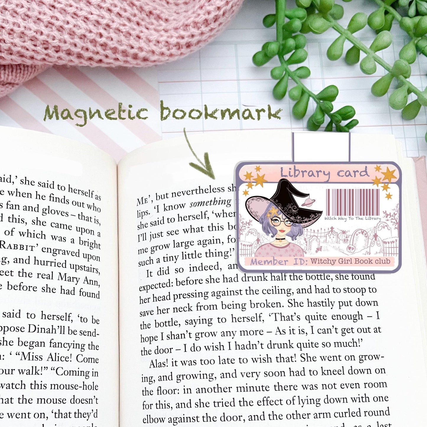 Witchy girl book club magnetic bookmark / cosy bookish Halloween autumn bookmark / Digital art, books ,bookish cute stationery