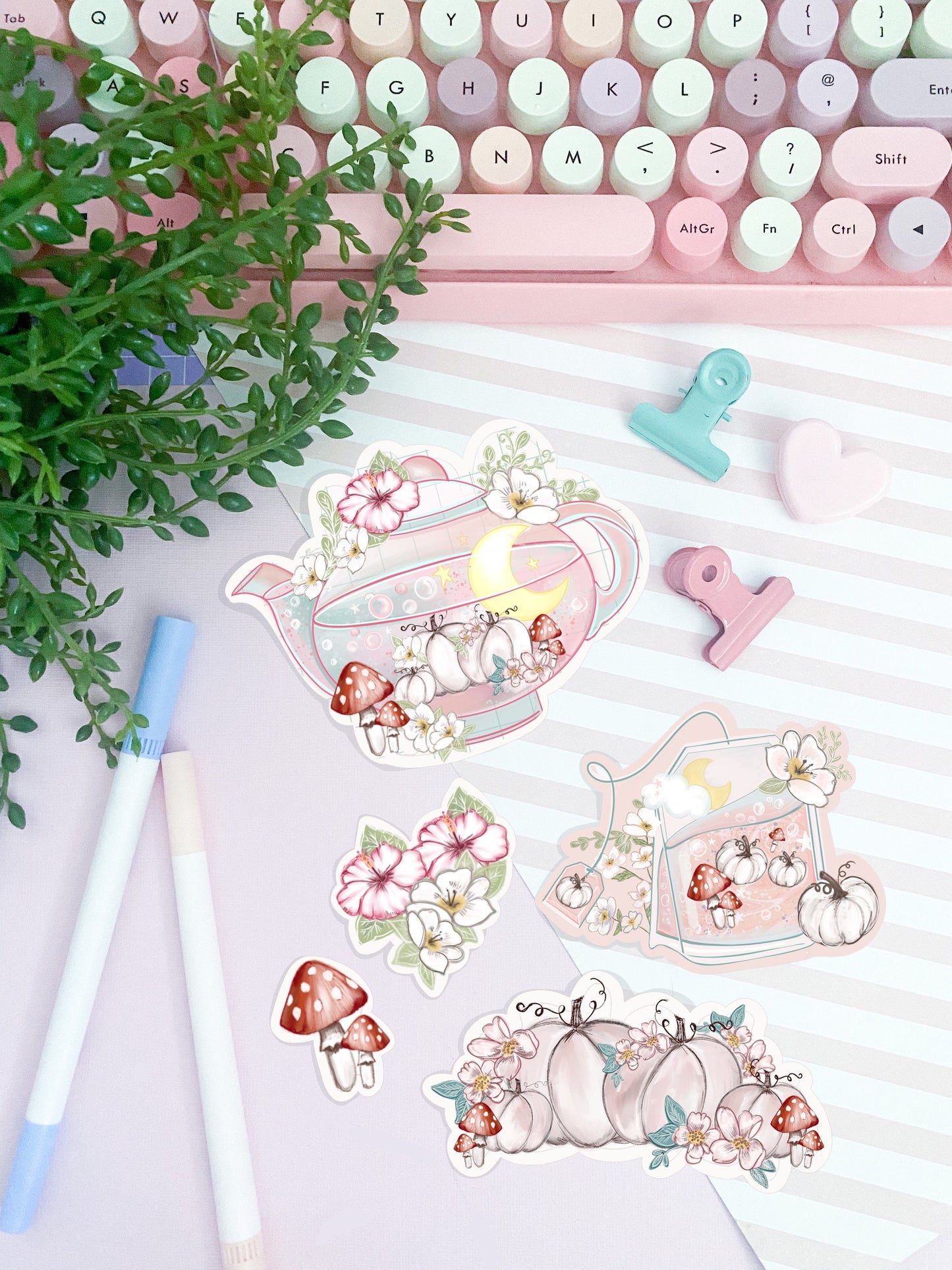 Kawaii Pumpkin moon tea sticker pack.
