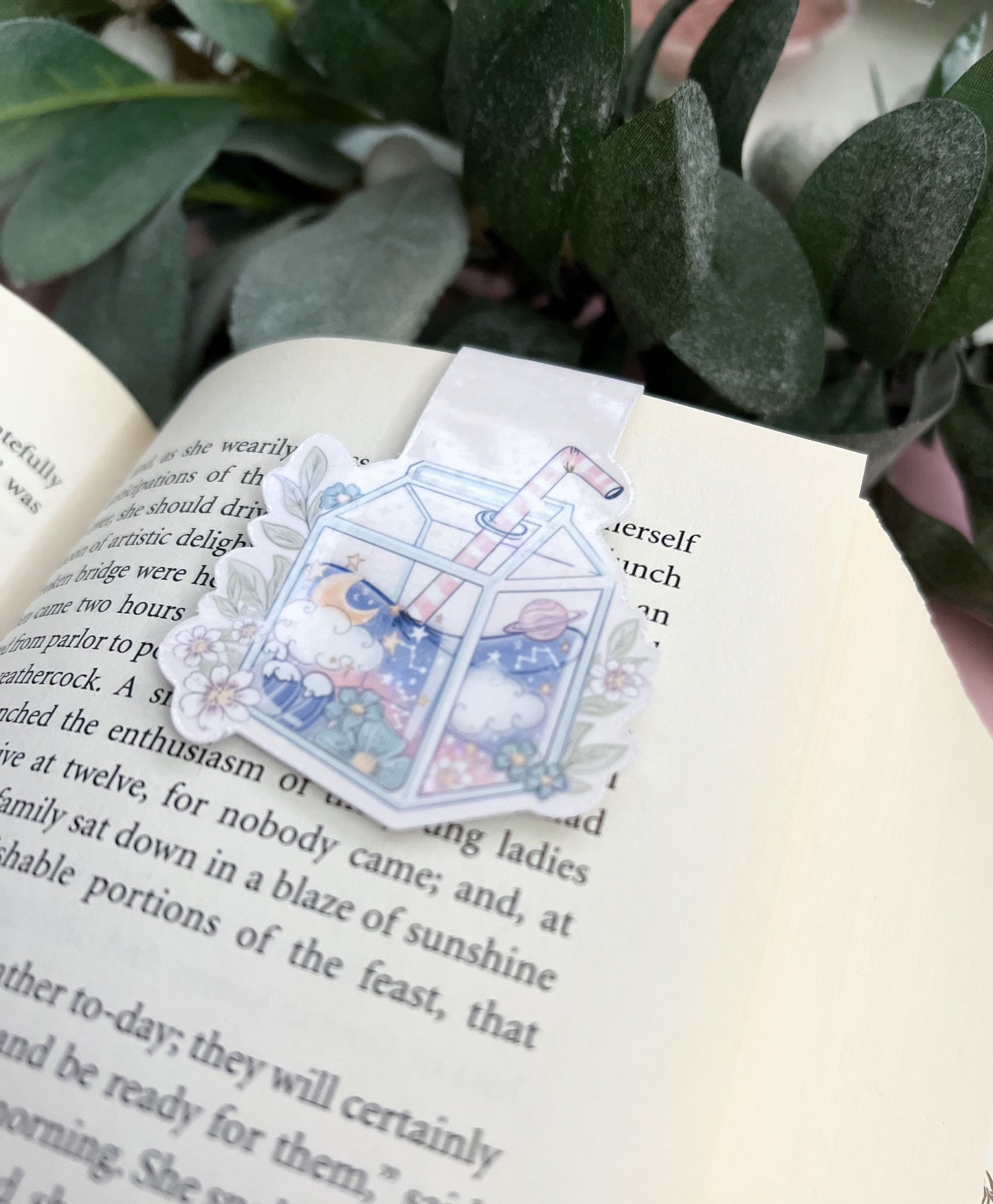 Kawaii holographic juice magnetic bookmark /  bookmark / Digital art, books , reading book lover gift. Bookish. Bookmarks