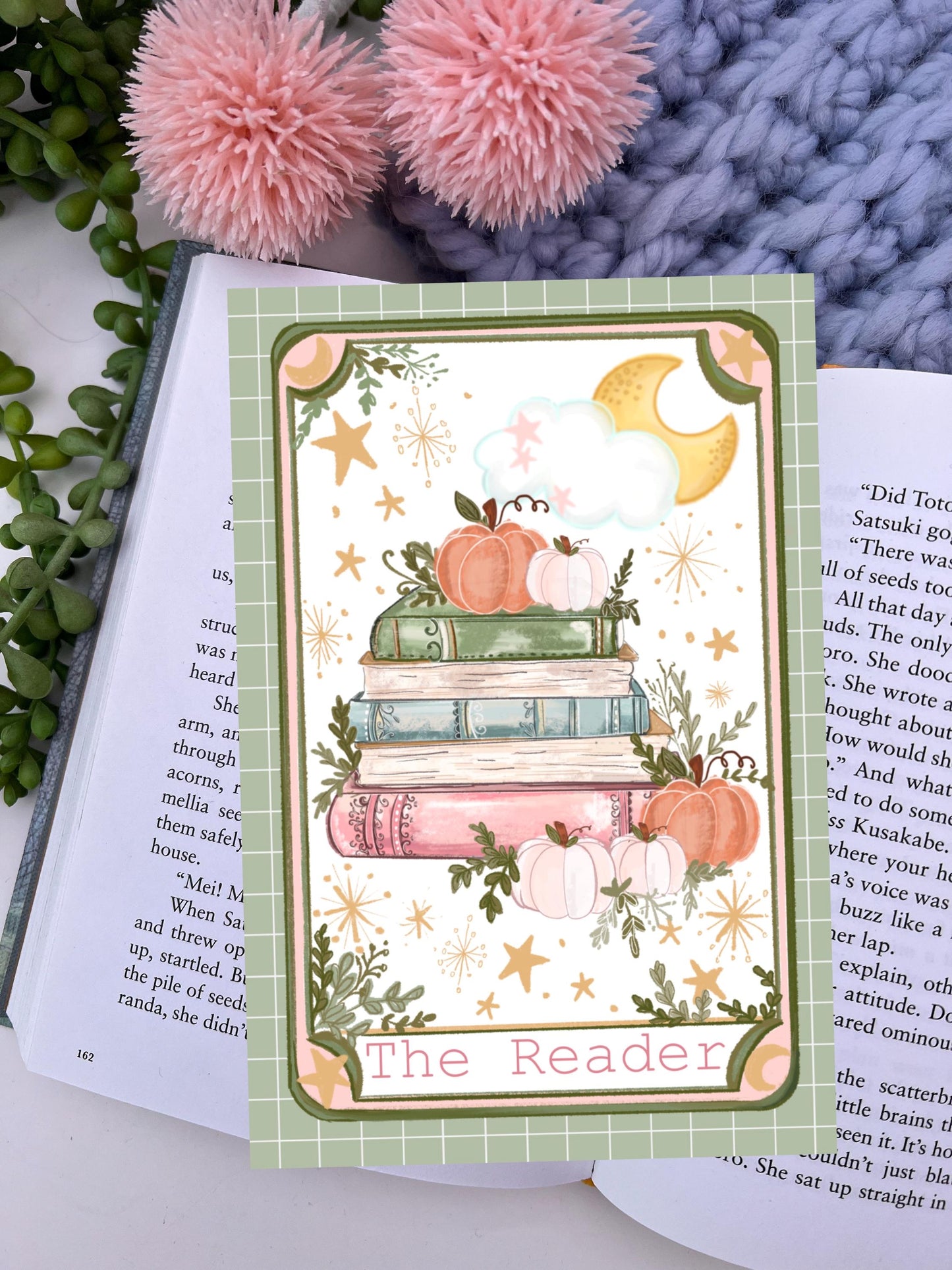 The Reader tarot card 4x6 art print. Autumn art, Halloween art print. Home interior cute art print.