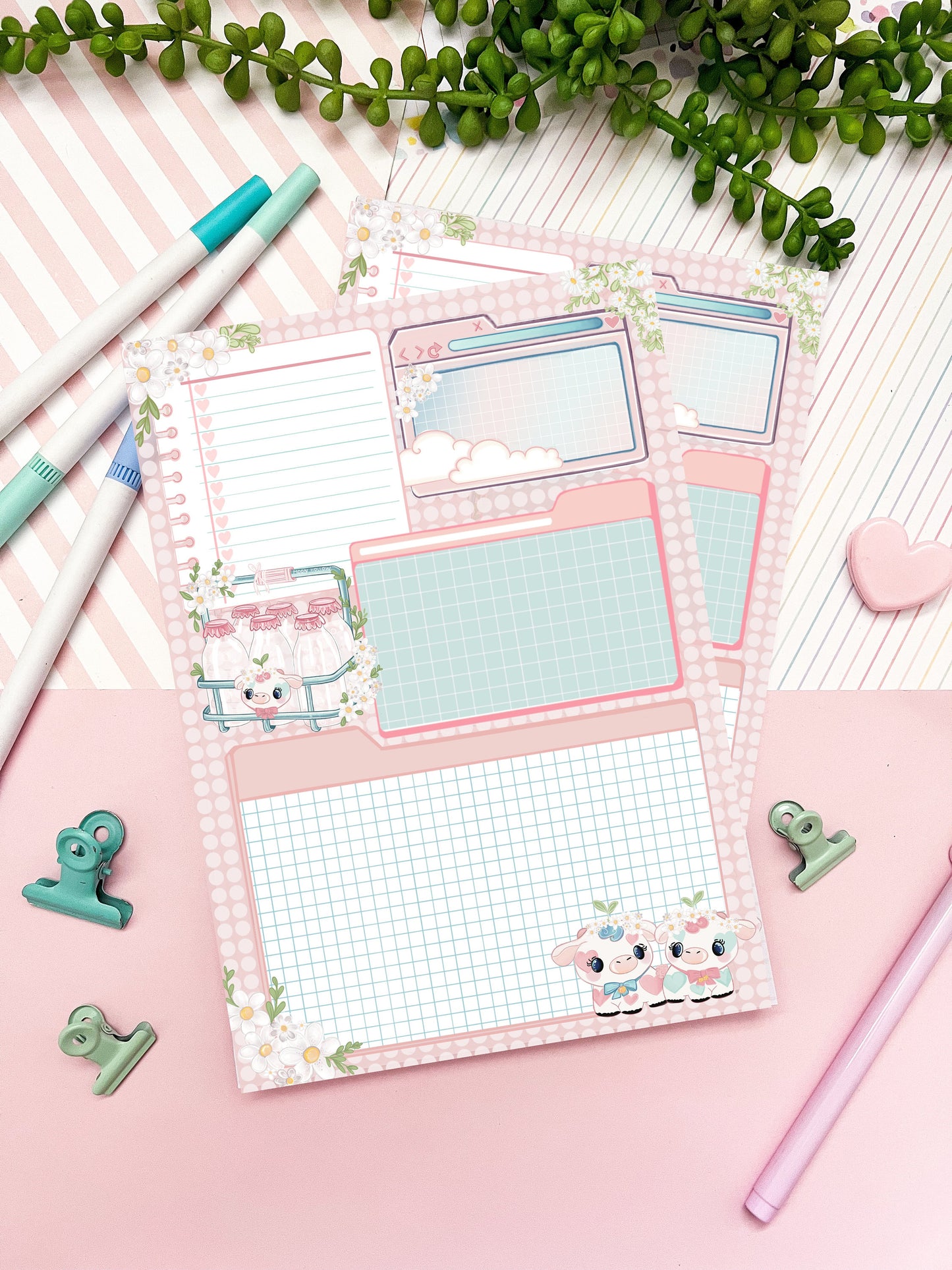 A5 kawaii Notepad . cute planner, notepad. Organisational planner, Memo pad. Notes. Journal, bujo. Organisational planner. Cute cow.