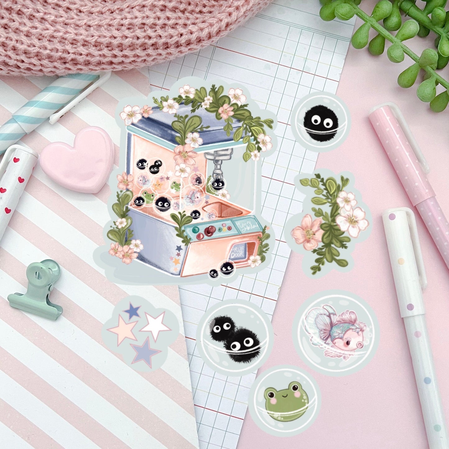 Kawaii claw machine illustration art print sticker pack, hand drawn Illustration, sandwich, Stationary.