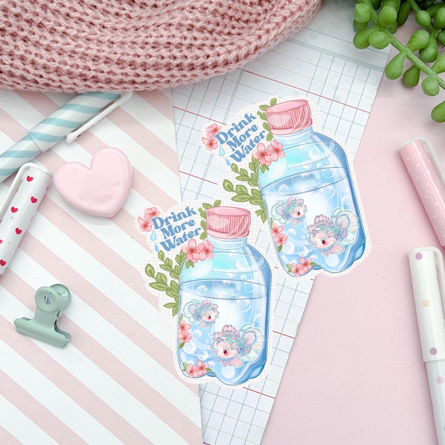 Cute Kawaii "Drink More Water" Die Cut Sticker | Aesthetic Water Reminder | Planner Stickers | Gift for Hydration Lovers
