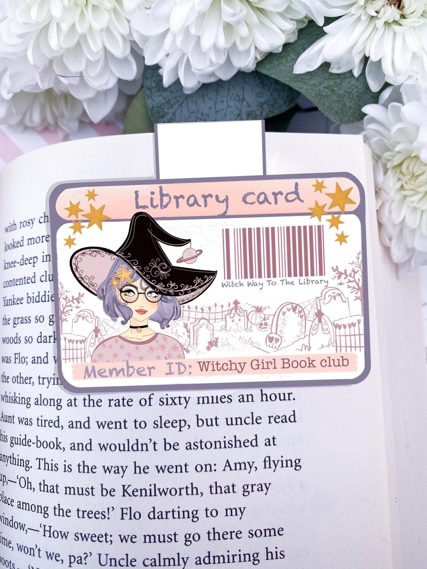 Witchy girl book club magnetic bookmark / cosy bookish Halloween autumn bookmark / Digital art, books ,bookish cute stationery