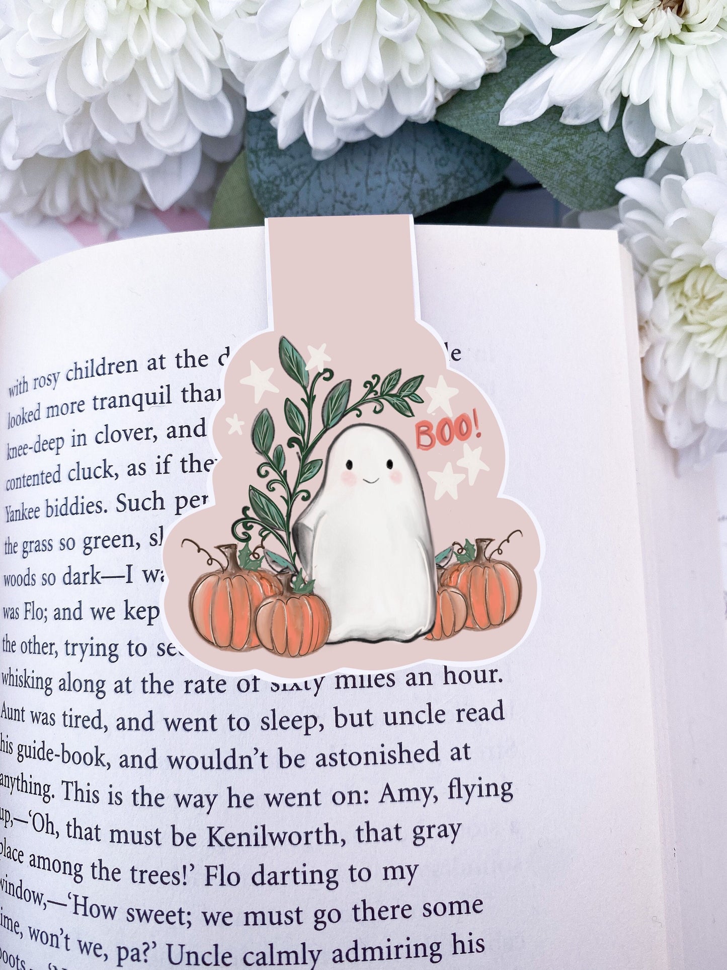 Pumpkin ghost magnetic bookmark /  halloween bookmark / Digital art, books , reading  Halloween fall gift, spooky cute stationery
