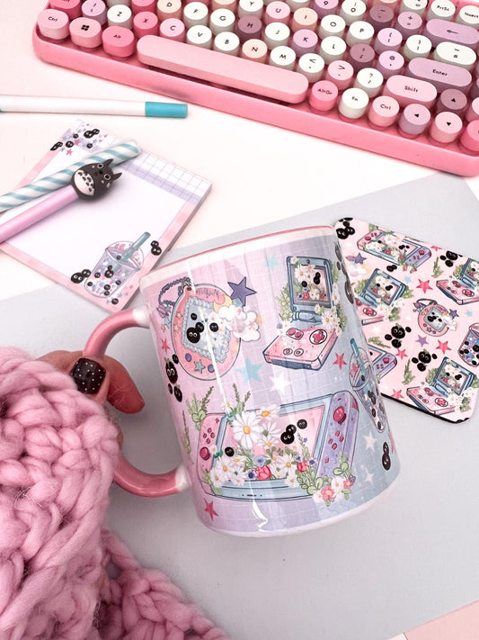 Cute Pink Kawaii Gaming Mug | Cute Gamer Coffee Cup | Adorable Tea Mug | Perfect Gift for Gamers | Whimsical Aesthetic. Cozy  Anime.