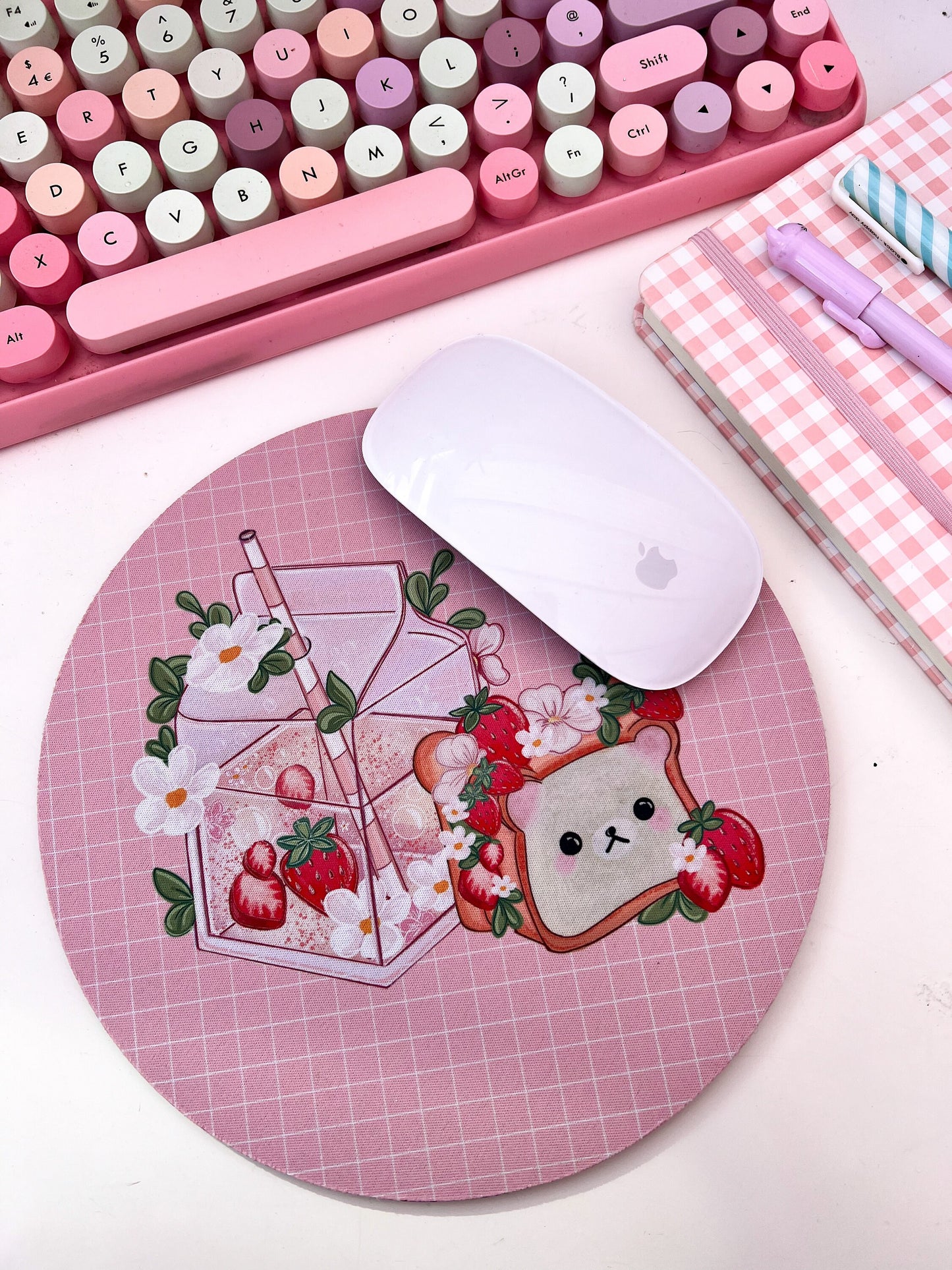 Strawberry bear mouse mat, kawaii computer mat.