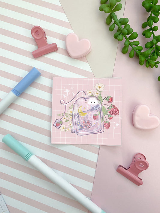 Raspberry Moon tea Kawaii die-cut sticker/ Digital art, laptop decals.  gift stationery Bujo , bullet journal, laptop, iPad sticker.