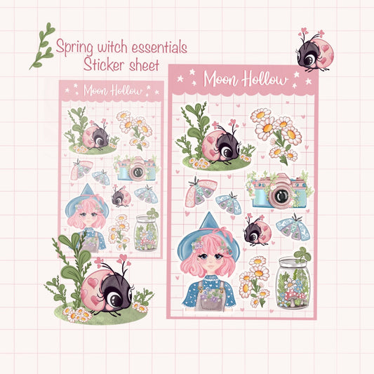 Spring Witch essential cottagecore cozy aesthetic sticker sheet, flower Illustration journaling, Stationary, Bujo, scrapbook bullet journal.
