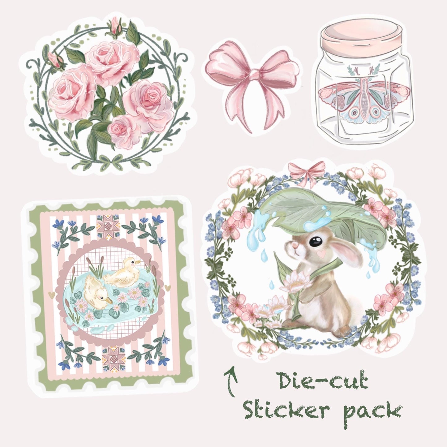 Cute Coquette bow & bunny sticker pack.