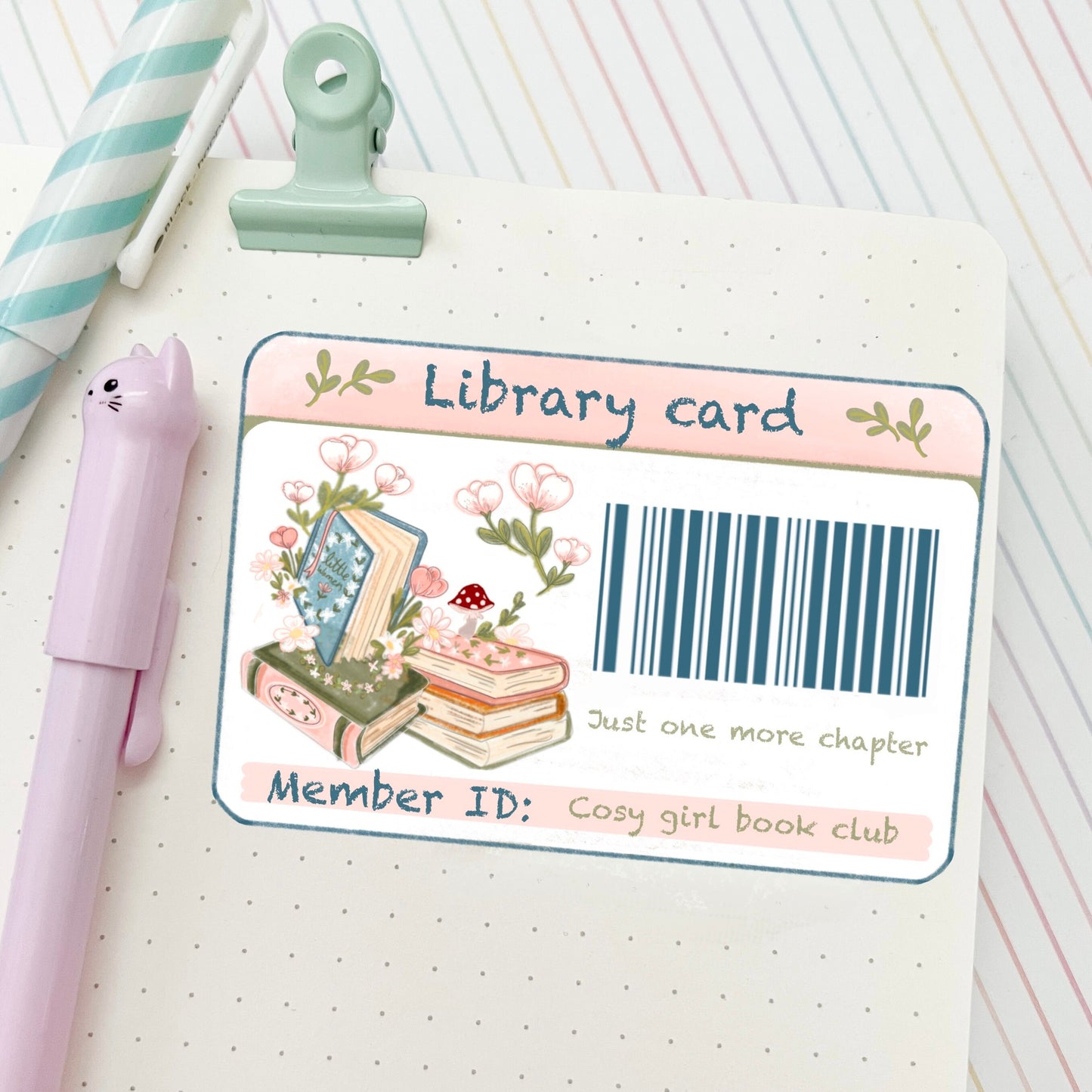 Cozy girl library card  magnetic bookmark / cosy bookish coquette bookmark / Digital art, books , reading library card  cute stationery