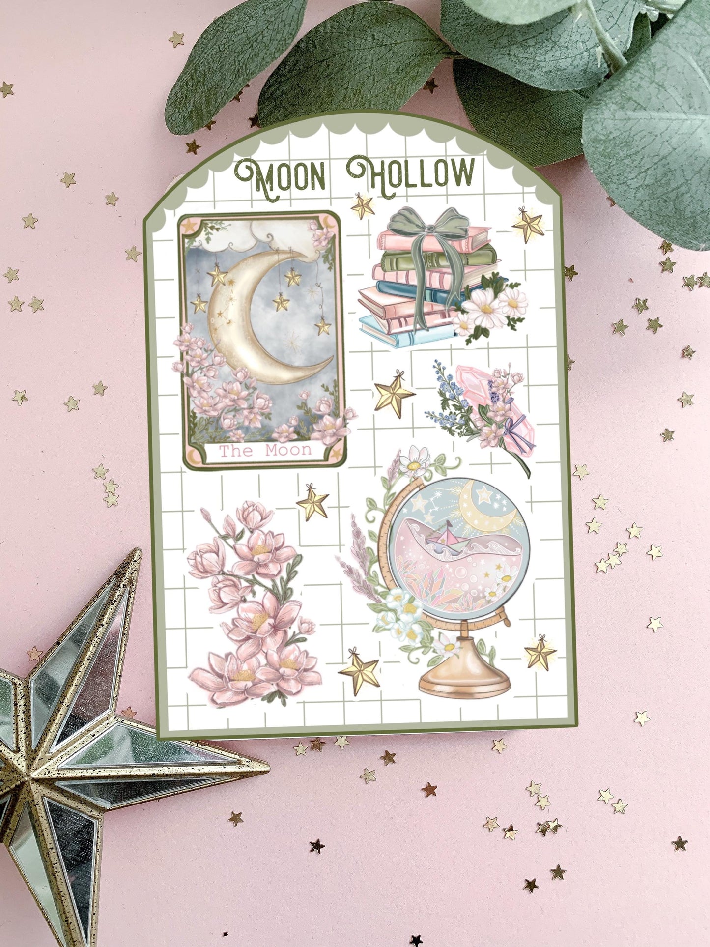 Magical Vintage-Inspired Moon and Flower Sticker Sheet | Whimsical Floral Stickers | Perfect for Journaling.