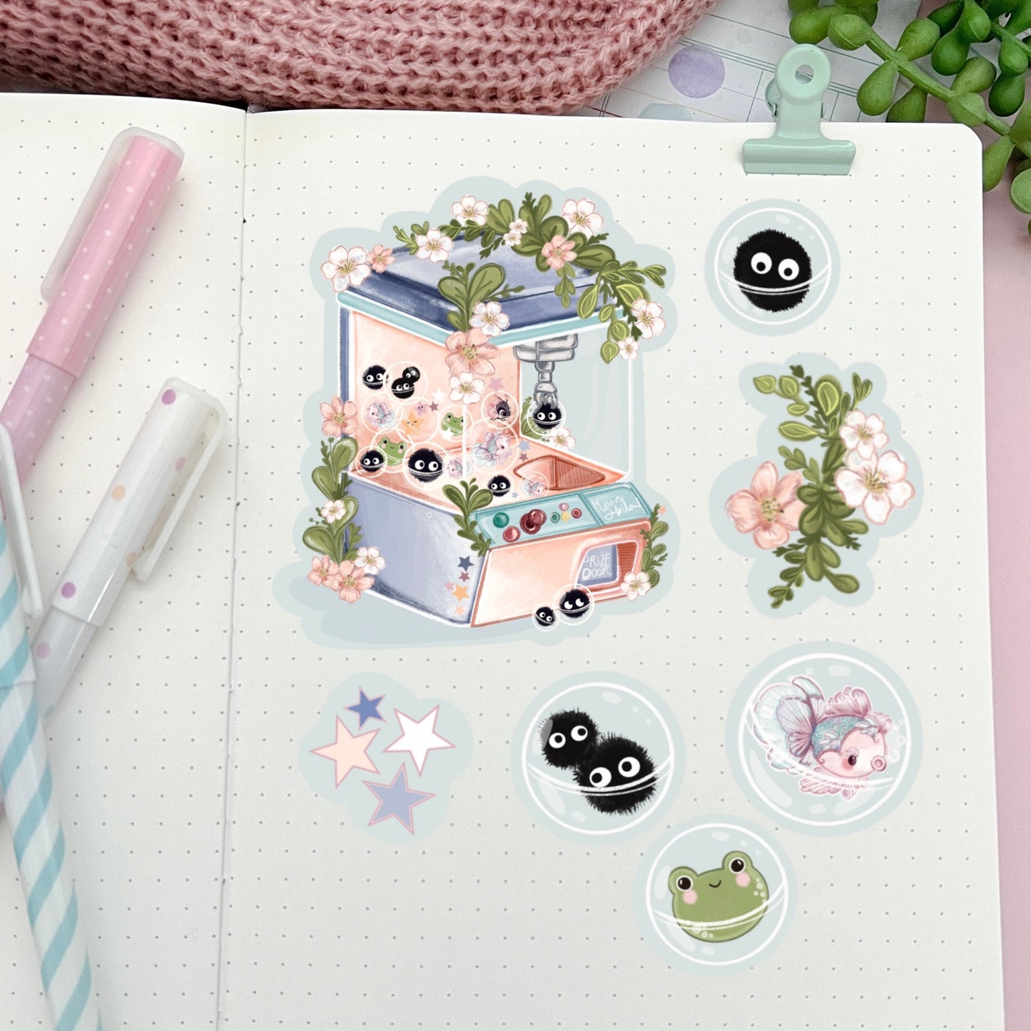 Kawaii claw machine illustration art print sticker pack, hand drawn Illustration, sandwich, Stationary.