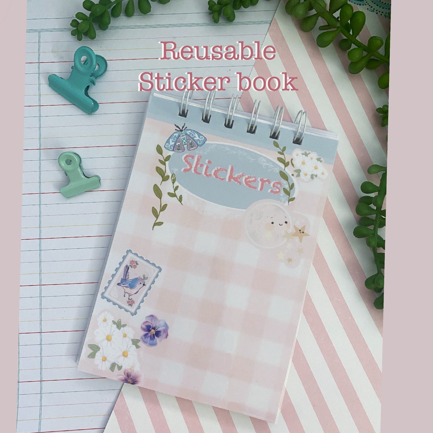 Reusable Sticker Book, Reusable Sticker Album, 6x4 inch Sticker Book, Silicone Release Paper, Moon Sticker Storage Book