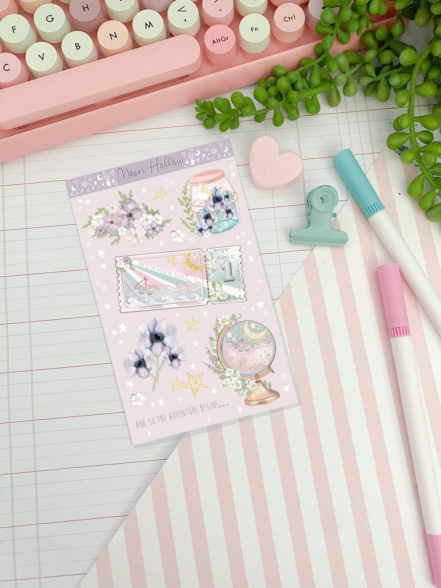 Kawaii adventure new year, bujo, travel sticker sheet.  Digital Art, Stickers, Kawaii Illustration.