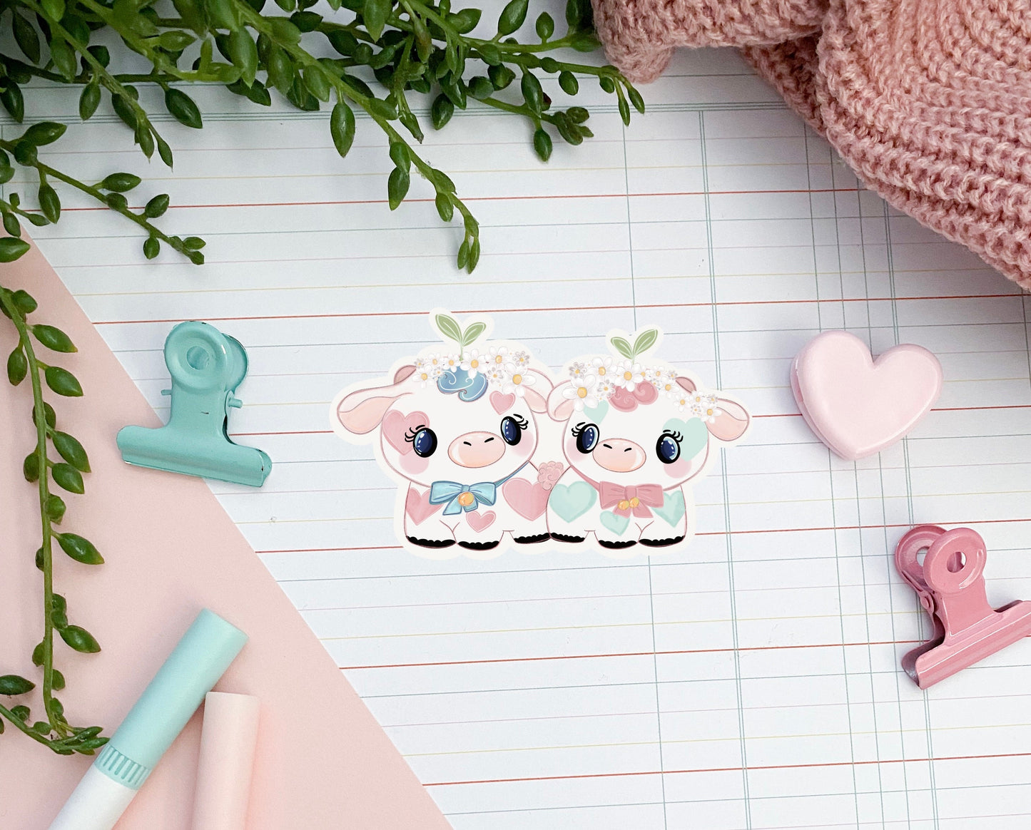 Kawaii Cow best friend cute sticker. Highland cow die-cut sticker.