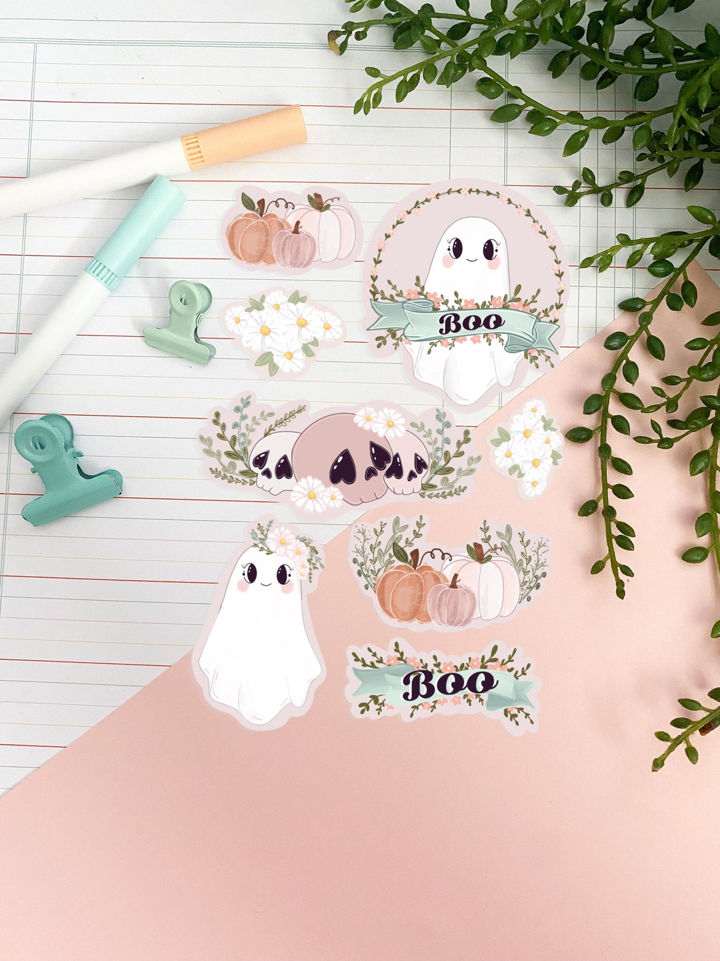 Pastel spooky boo sticker pack//  Digital Art, Stickers, Witch, Illustration, crystal , Stationary, Magic , bullet journal.