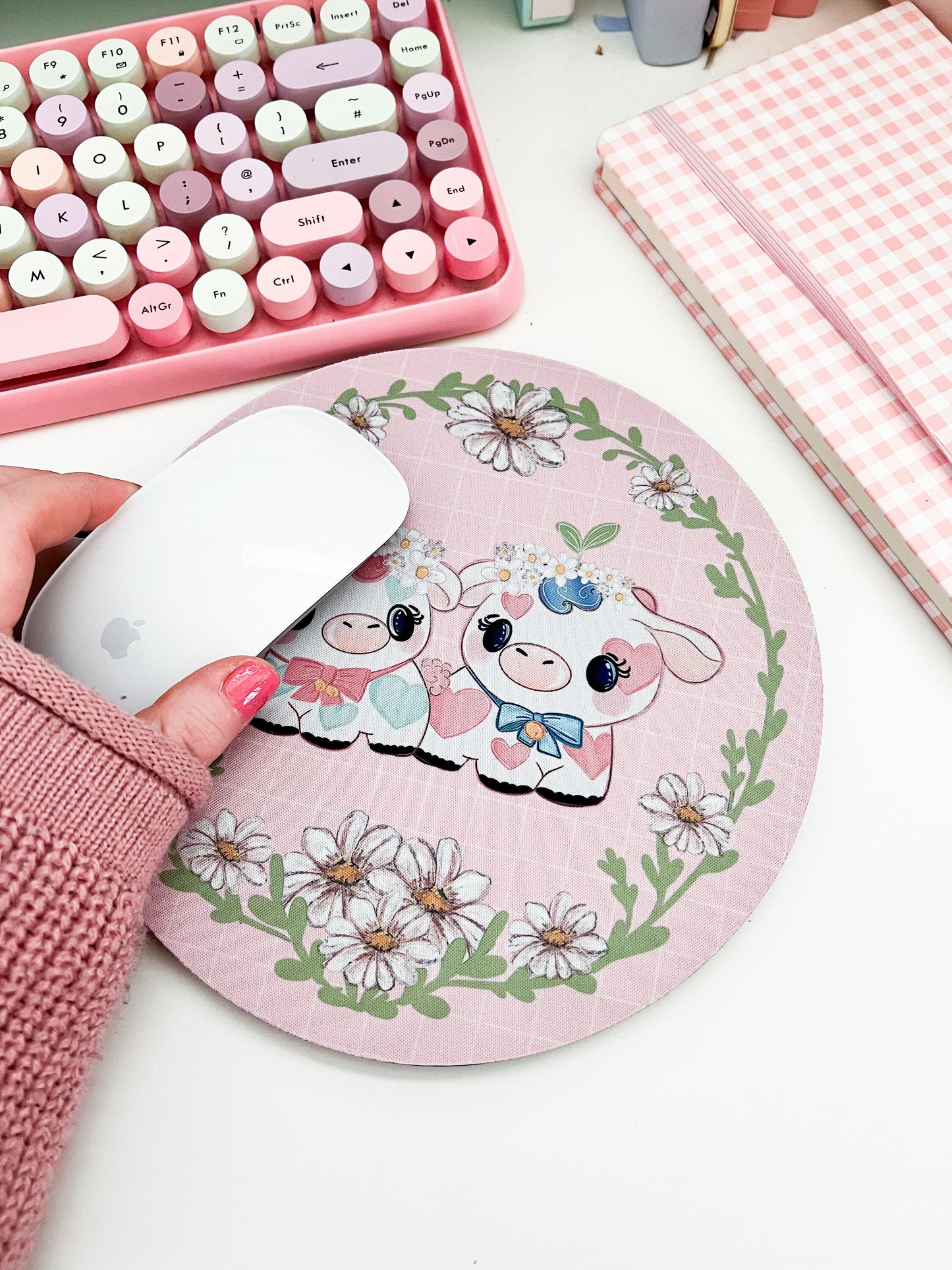 Strawberry cow mouse mat, kawaii Gaming setup desk mat, mouse pad, kawaii computer mat. Gaming desk mat. Cute colourful desk setup mousepad.