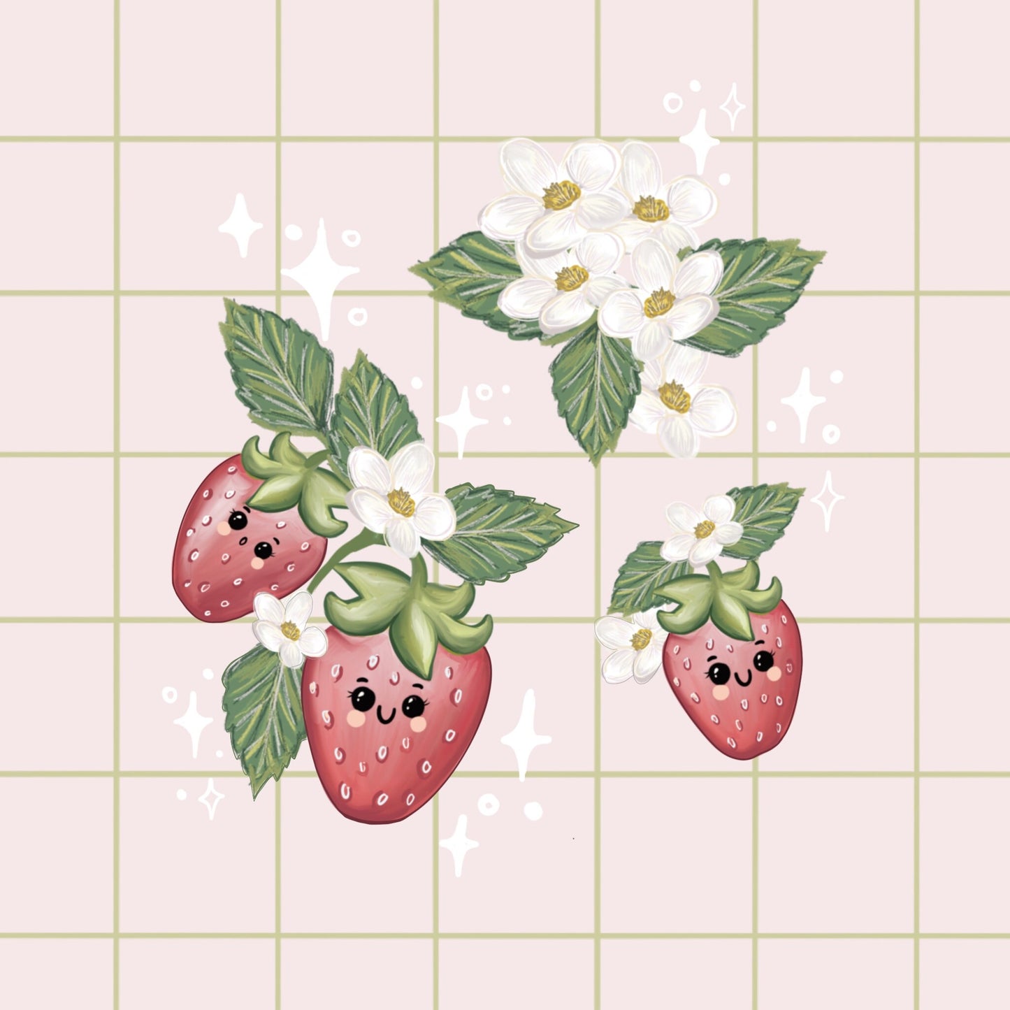 Kawaii cute strawberry tea sticker pack. Large sticker pack//  Digital Art, Stickers, Kawaii Illustration, Scrapbooking , bullet journal.