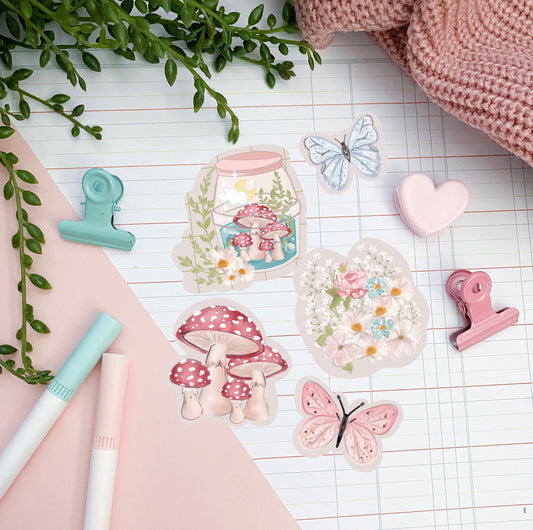 Cute Toadstool, mushroom Cottagecore, cozy art sticker pack.