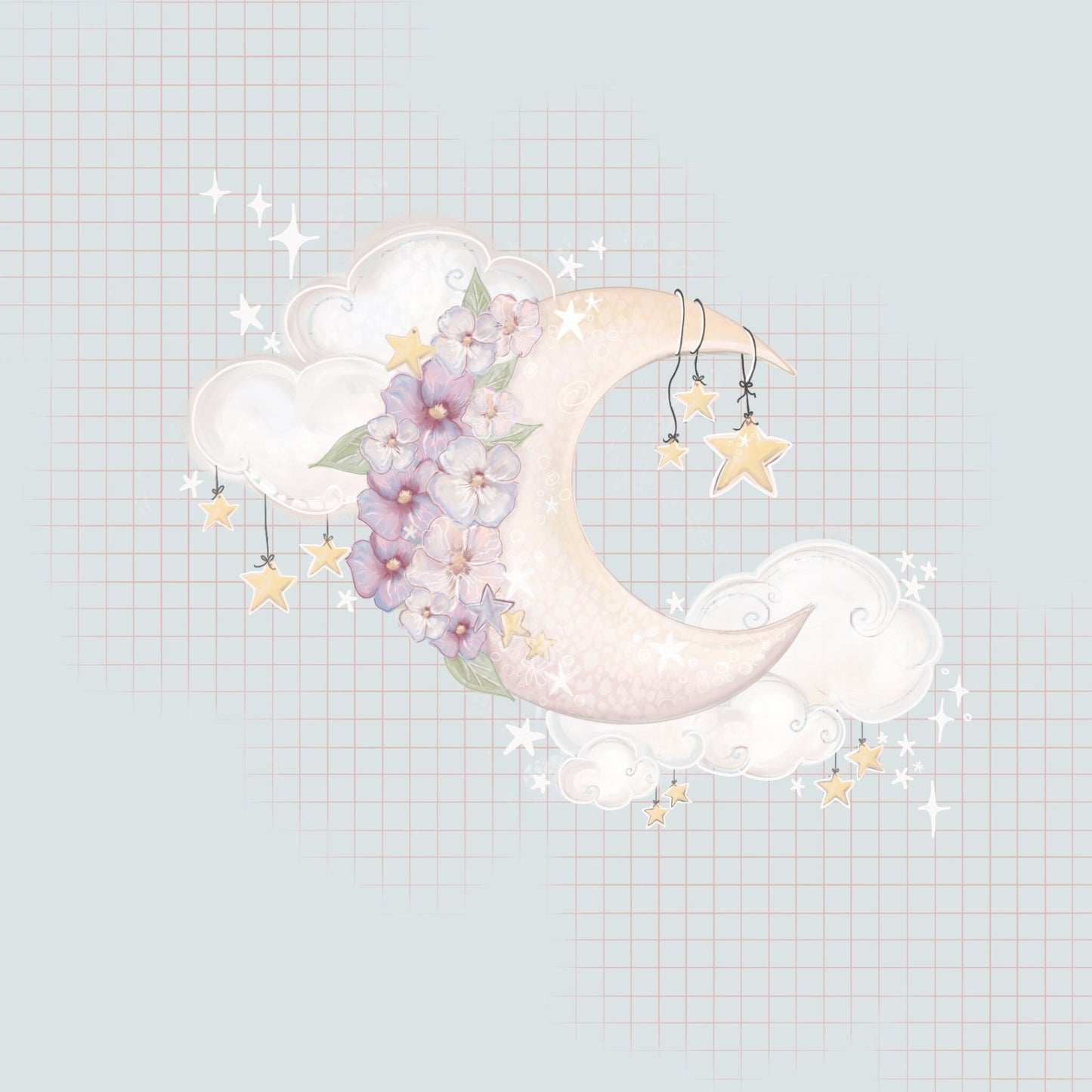 Catch a falling star magic sticker  /  kawaii cute  die-cut sticker/ Digital art, laptop decals. Cute floral moon , bullet journal, laptop,