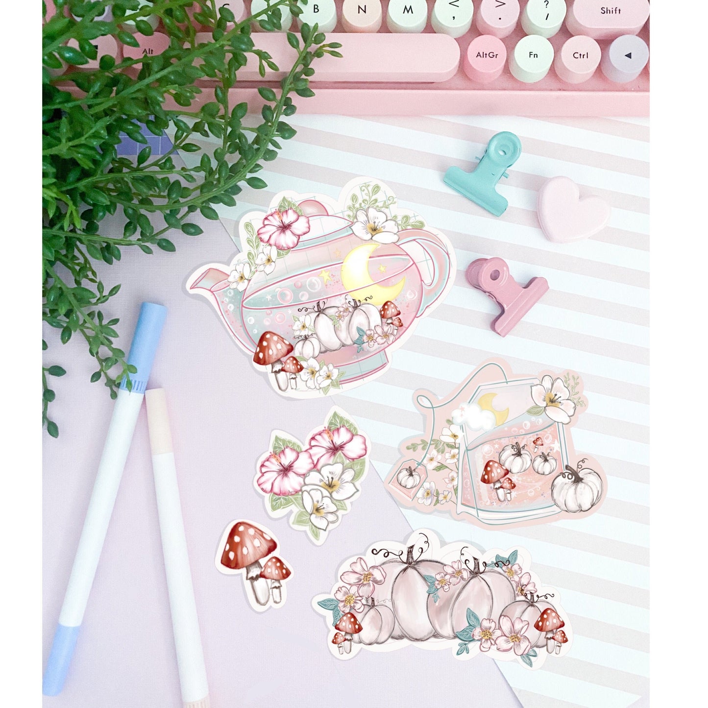 Kawaii Pumpkin moon tea sticker pack.