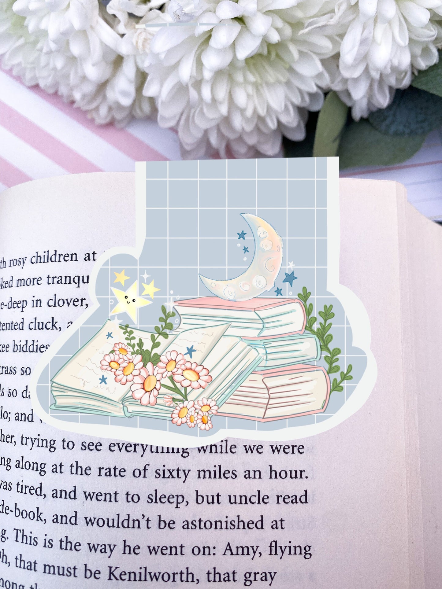 Book lover cute books magnetic bookmark /  Luna reading bookmark / Digital art, books , reading  kawaii cute bookish.