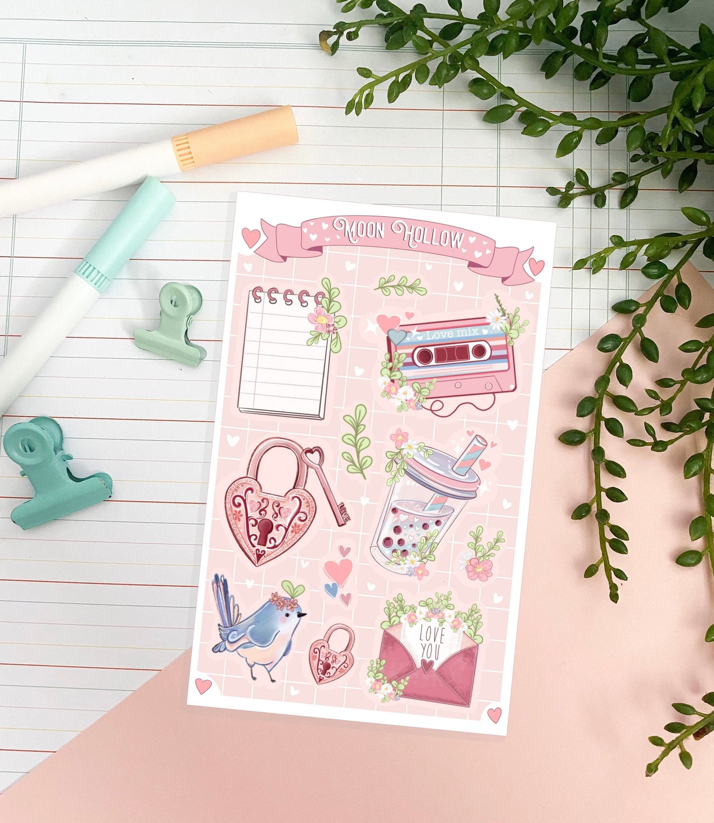 Cute retro love sticker sheet, journal stickers. Planner stickers.  Illustration, Stationary, bullet journal planner stickers, Illustration